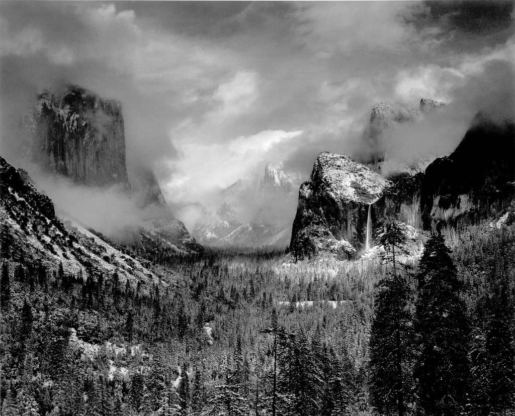 mountain valley Art Ansel Adams Photography Travel storm Clearing Black and white Yosemite California