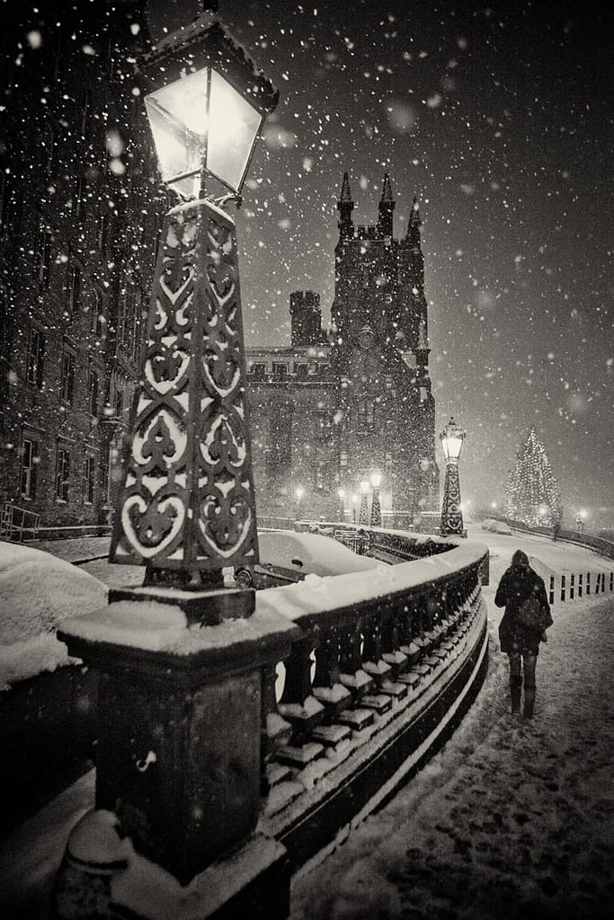 Winter Celebration Night Christmas Black and White Photography Laurence Winram
